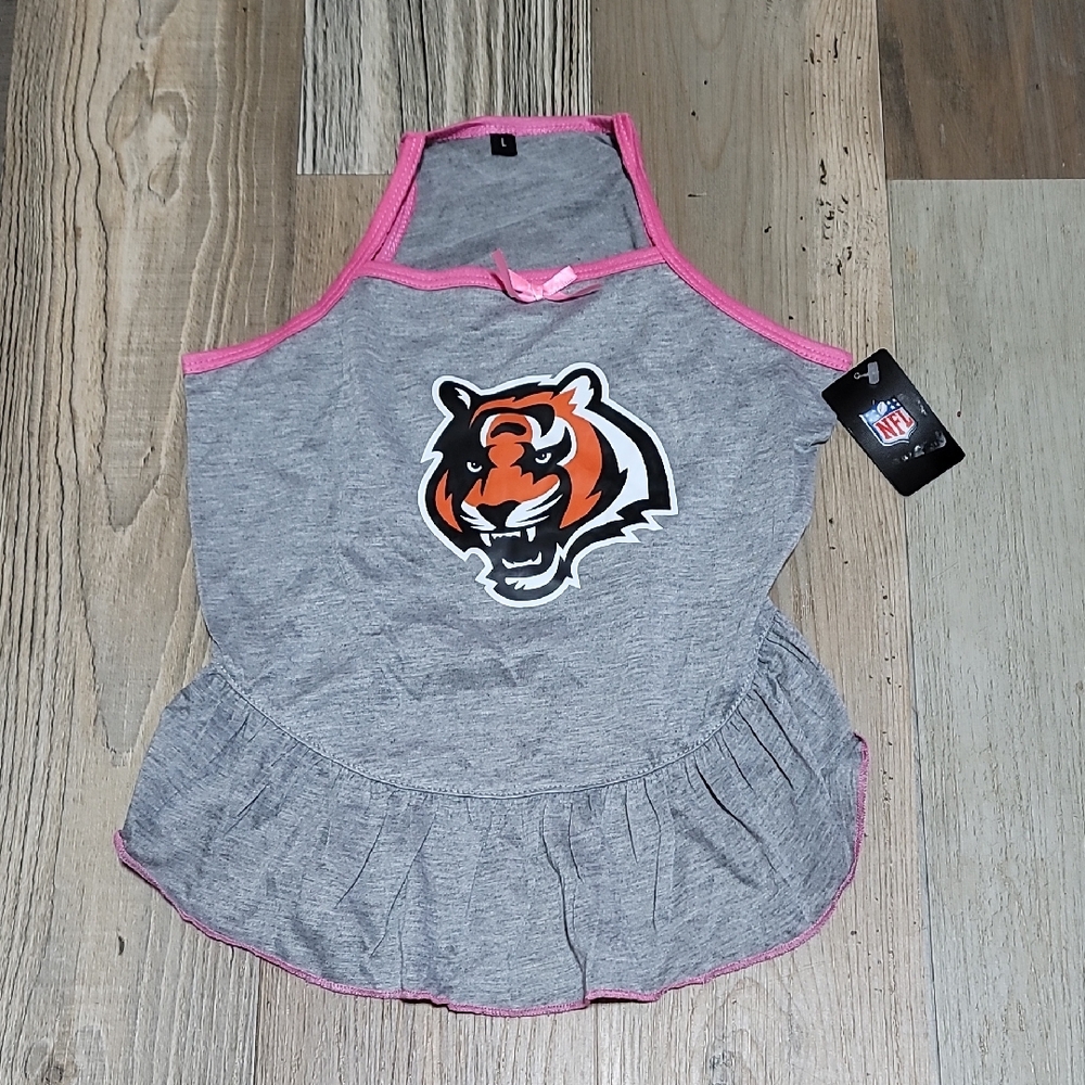 NFL Bengals Gray Dog Dress with Pink Trim